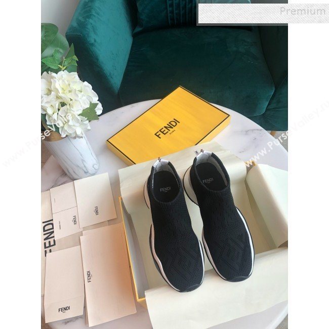 Fendi FFluid Knit Jacquard Zip Sneakers Black 2019 (DLY-9092357)