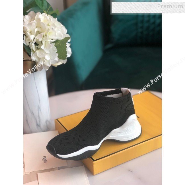 Fendi FFluid Knit Jacquard Zip Sneakers Black 2019 (DLY-9092357)