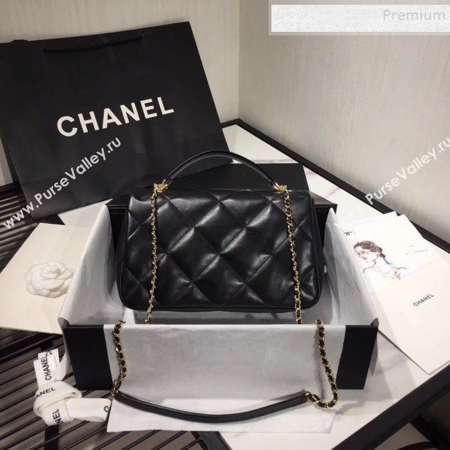 Chanel Quilted Lambskin Classic Medium Flap Bag with Top Handle AS1115 Black 2019 (KAIS-9092508)