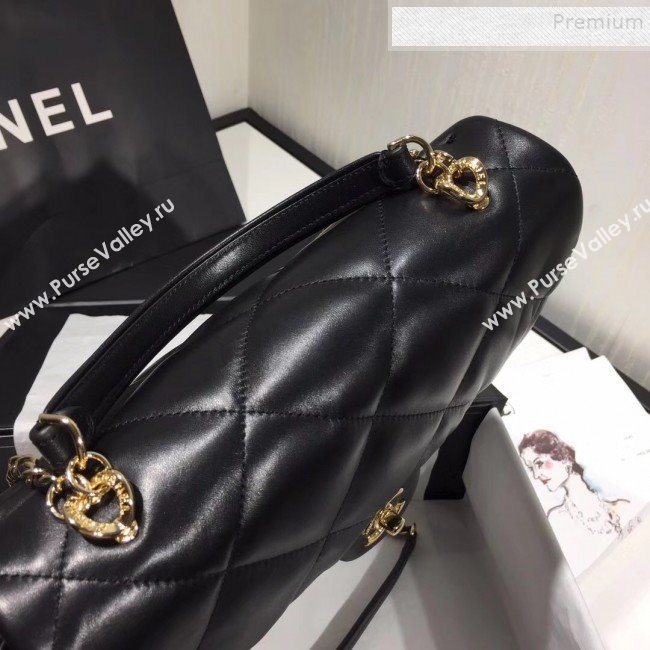 Chanel Quilted Lambskin Classic Medium Flap Bag with Top Handle AS1115 Black 2019 (KAIS-9092508)