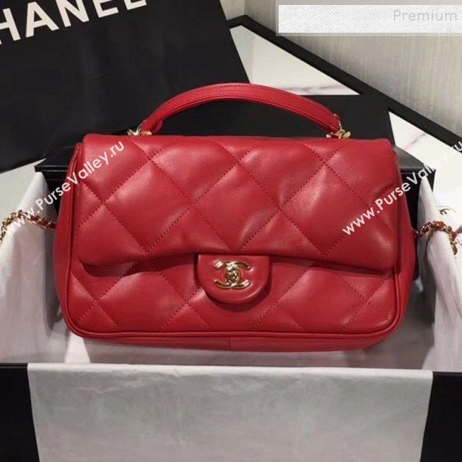 Chanel Quilted Lambskin Classic Medium Flap Bag with Top Handle AS1115 Red 2019 (KAIS-9092509)