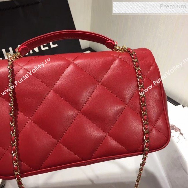 Chanel Quilted Lambskin Classic Medium Flap Bag with Top Handle AS1115 Red 2019 (KAIS-9092509)