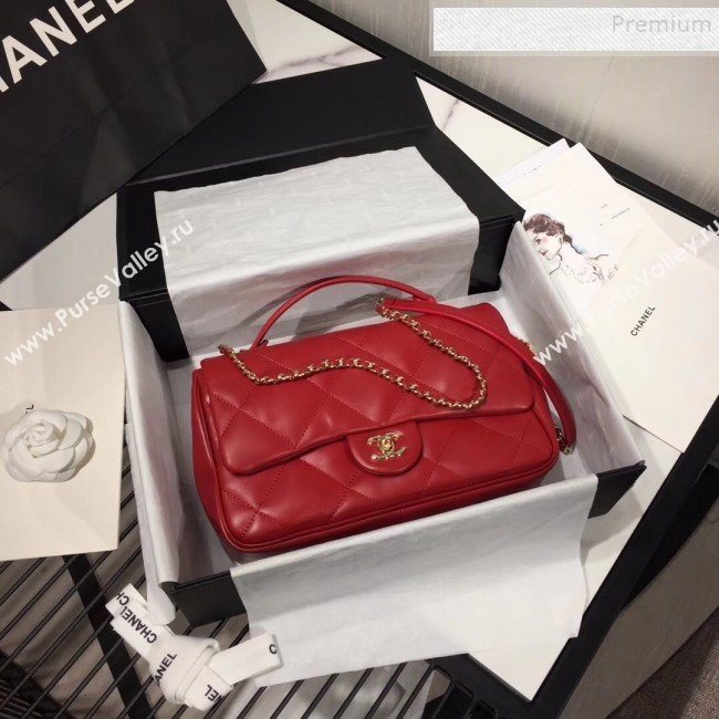 Chanel Quilted Lambskin Classic Medium Flap Bag with Top Handle AS1115 Red 2019 (KAIS-9092509)
