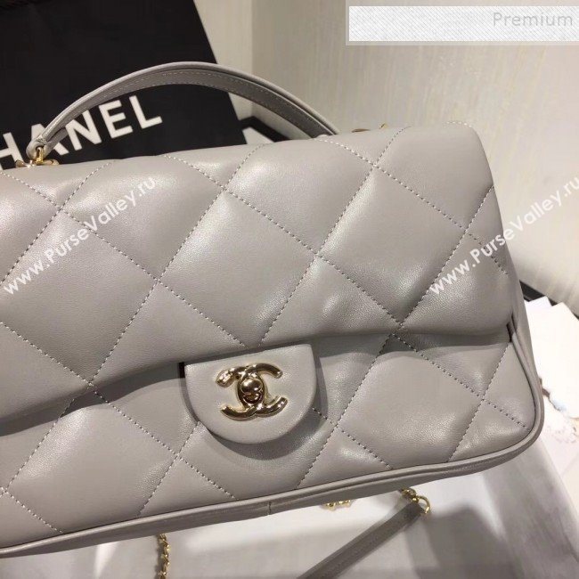 Chanel Quilted Lambskin Classic Medium Flap Bag with Top Handle AS1115 Gray 2019 (KAIS-9092510)