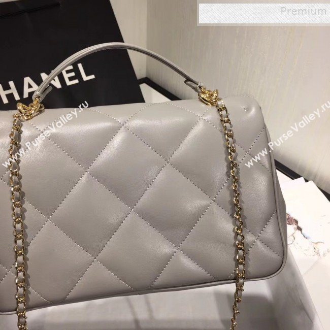 Chanel Quilted Lambskin Classic Medium Flap Bag with Top Handle AS1115 Gray 2019 (KAIS-9092510)