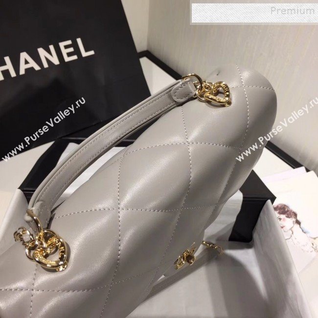 Chanel Quilted Lambskin Classic Medium Flap Bag with Top Handle AS1115 Gray 2019 (KAIS-9092510)