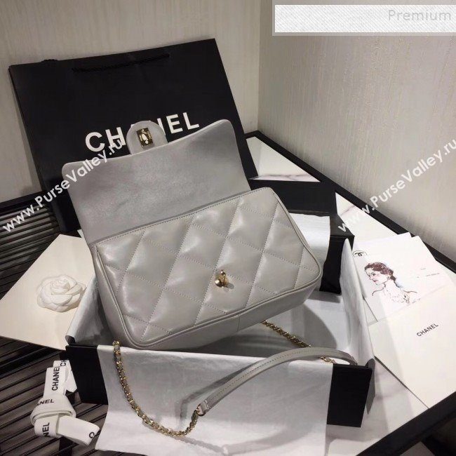 Chanel Quilted Lambskin Classic Medium Flap Bag with Top Handle AS1115 Gray 2019 (KAIS-9092510)