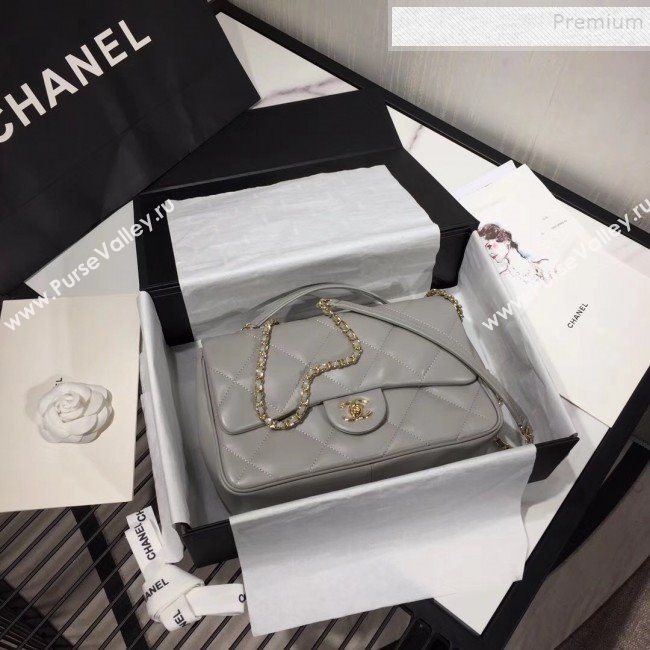 Chanel Quilted Lambskin Classic Medium Flap Bag with Top Handle AS1115 Gray 2019 (KAIS-9092510)