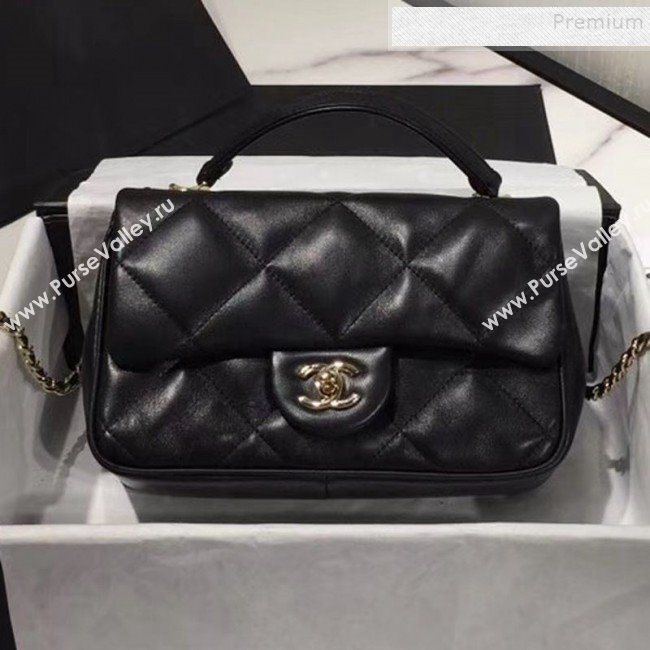 Chanel Quilted Lambskin Classic Small Flap Bag with Top Handle AS1114 Black 2019 (KAIS-9092505)