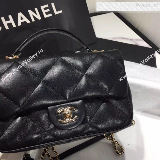 Chanel Quilted Lambskin Classic Small Flap Bag with Top Handle AS1114 Black 2019 (KAIS-9092505)
