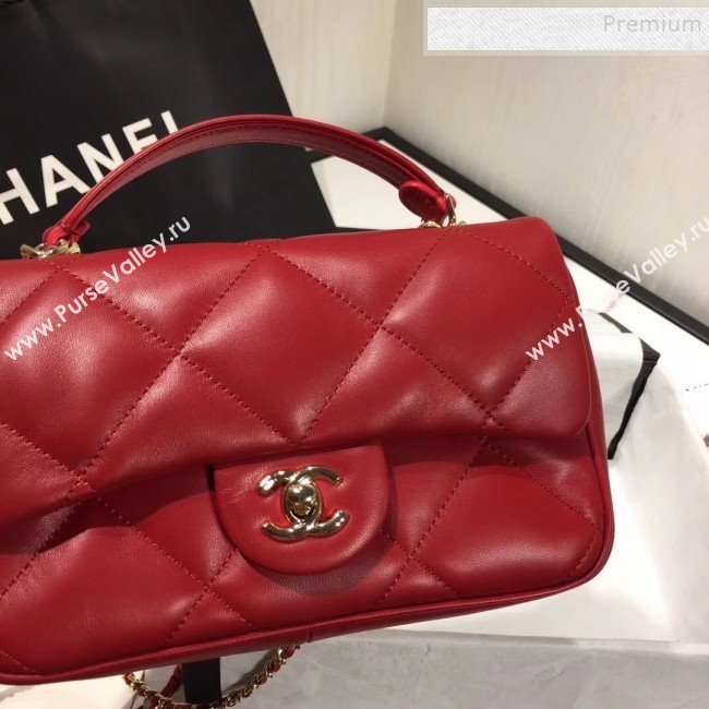 Chanel Quilted Lambskin Classic Small Flap Bag with Top Handle AS1114 Red 2019 (KAIS-9092506)