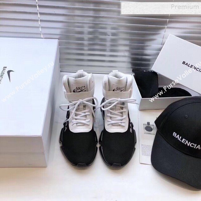 Balenciaga Triple S x Nike Stretch Knit High-top Lace-up Sneakers Black/White 01 2019 (For Women and Men) (DLY-9092817)