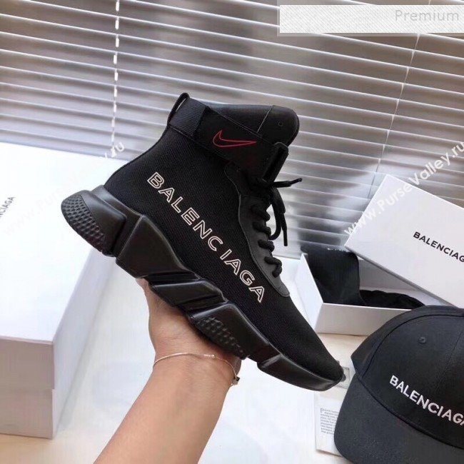 Balenciaga Triple S x Nike Stretch Knit High-top Lace-up Sneakers Black 04 2019 (For Women and Men) (DLY-9092820)