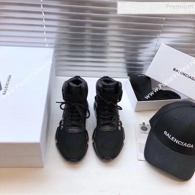 Balenciaga Triple S x Nike Stretch Knit High-top Lace-up Sneakers Black 04 2019 (For Women and Men) (DLY-9092820)