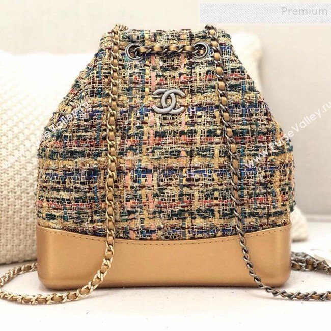 Chanel Tweed Drawstring Gabrielle Small Backpack A94485 Gold/Blue 2019 (YD-9092724)