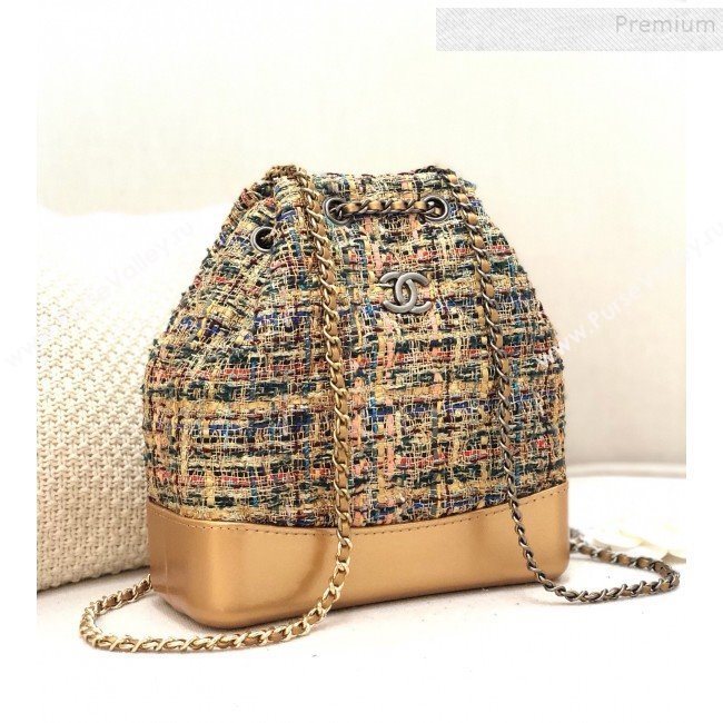 Chanel Tweed Drawstring Gabrielle Small Backpack A94485 Gold/Blue 2019 (YD-9092724)