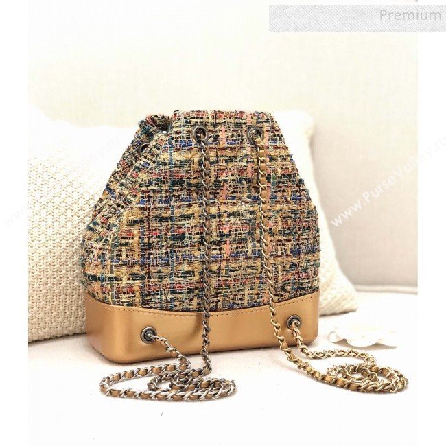 Chanel Tweed Drawstring Gabrielle Small Backpack A94485 Gold/Blue 2019 (YD-9092724)