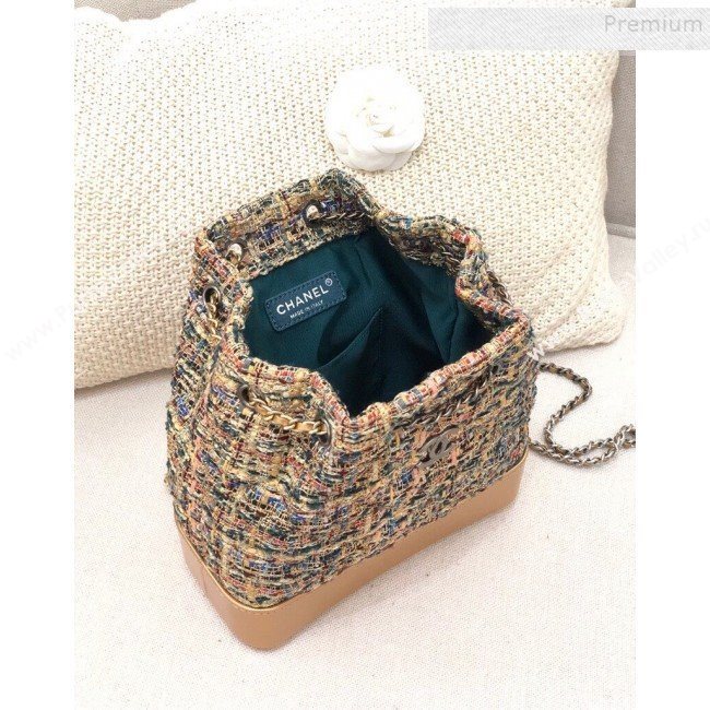 Chanel Tweed Drawstring Gabrielle Small Backpack A94485 Gold/Blue 2019 (YD-9092724)