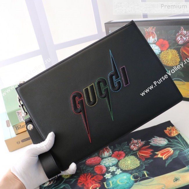 Gucci Pouch with Gucci Blade Embroidery 597678 Black 2019 (MINGH-9092725)