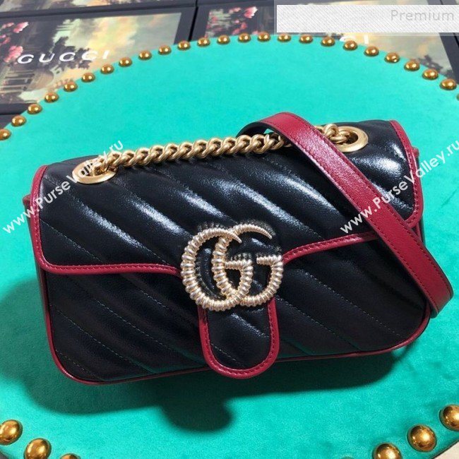 Gucci GG Diagonal Marmont Mini Bag 446744 Black 2019 (BLWX-9092733)