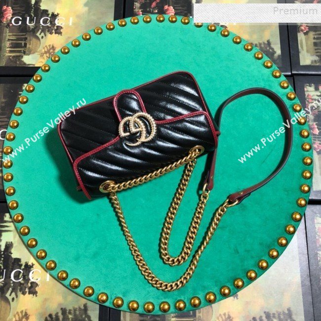 Gucci GG Diagonal Marmont Mini Bag 446744 Black 2019 (BLWX-9092733)