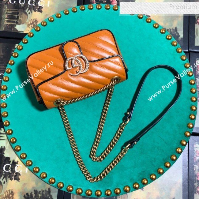 Gucci GG Diagonal Marmont Mini Bag 446744 Cognac 2019 (BLWX-9092734)
