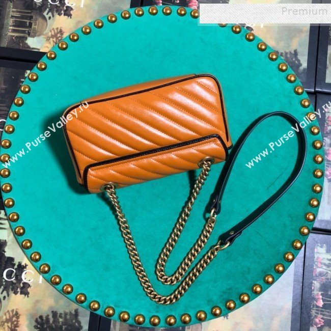 Gucci GG Diagonal Marmont Mini Bag 446744 Cognac 2019 (BLWX-9092734)