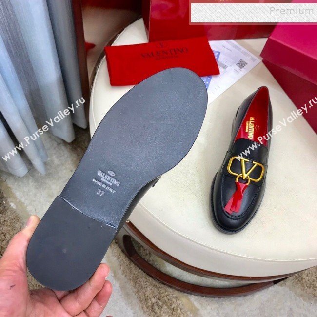 Valentino VLogo Calfskin Flat Loafers Black/Red 2019 (HUANGZ-9092806)