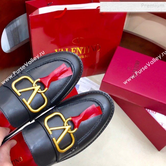 Valentino VLogo Calfskin Flat Loafers Black/Red 2019 (HUANGZ-9092806)