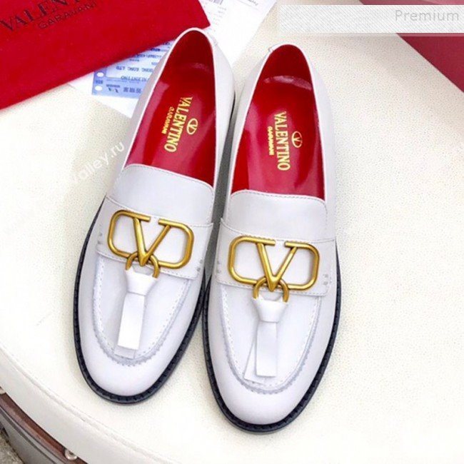 Valentino VLogo Calfskin Flat Loafers White 2019 (HUANGZ-9092807)