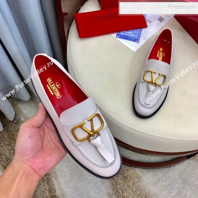 Valentino VLogo Calfskin Flat Loafers White 2019 (HUANGZ-9092807)