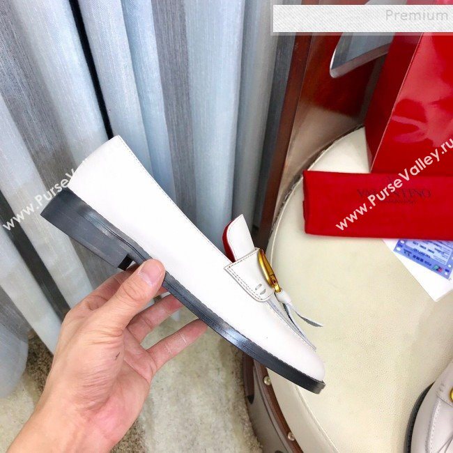 Valentino VLogo Calfskin Flat Loafers White 2019 (HUANGZ-9092807)
