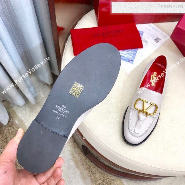Valentino VLogo Calfskin Flat Loafers White 2019 (HUANGZ-9092807)