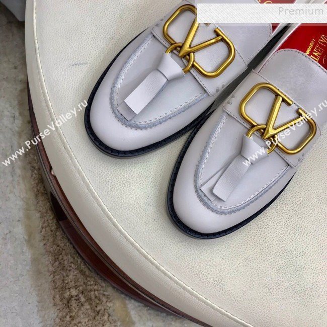 Valentino VLogo Calfskin Flat Loafers White 2019 (HUANGZ-9092807)