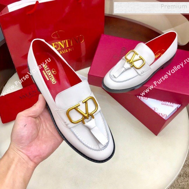 Valentino VLogo Calfskin Flat Loafers White 2019 (HUANGZ-9092807)