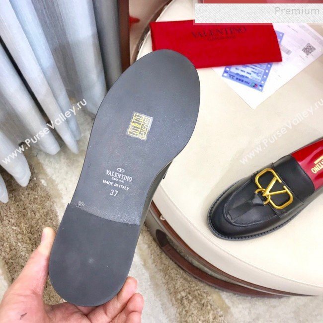 Valentino VLogo Calfskin Flat Loafers Black/Gold 2019 (HUANGZ-9092808)
