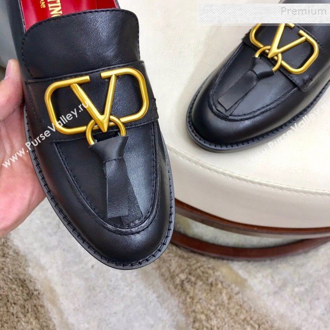 Valentino VLogo Calfskin Flat Loafers Black/Gold 2019 (HUANGZ-9092808)