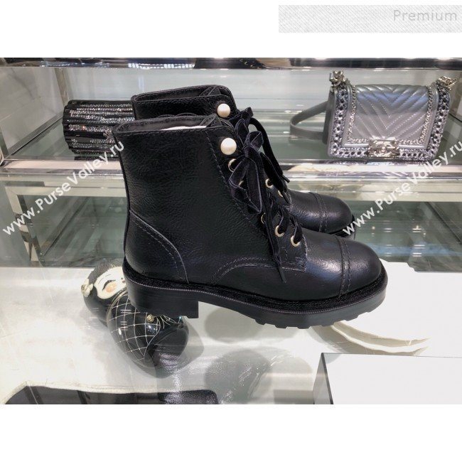 Chanel Vintage Calfskin Pearl Short Boots G35154 Black 2019 (XO-9092809)