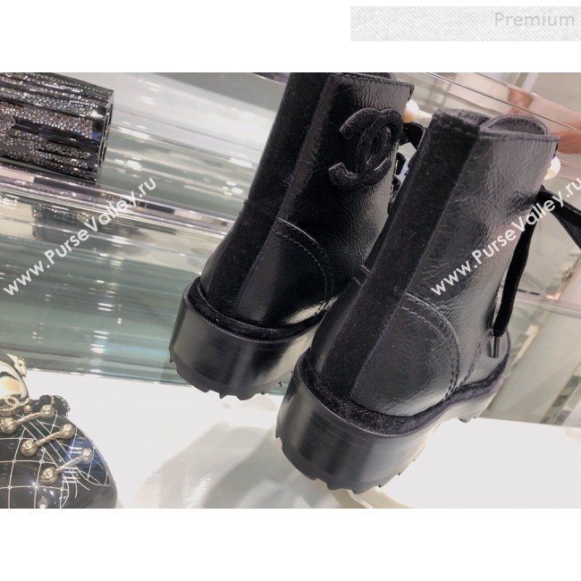 Chanel Vintage Calfskin Pearl Short Boots G35154 Black 2019 (XO-9092809)