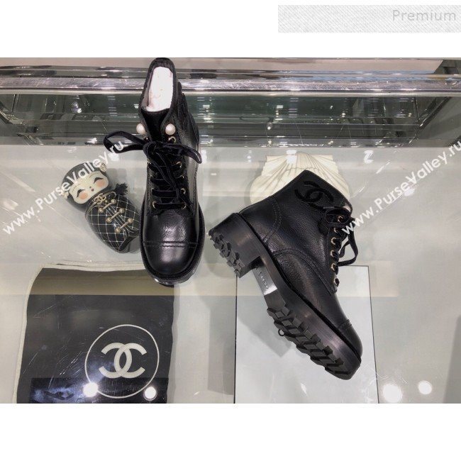Chanel Vintage Calfskin Pearl Short Boots G35154 Black 2019 (XO-9092809)