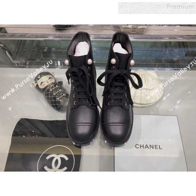 Chanel Grained Calfskin Pearl Short Boots G35154 Black 2019 (XO-9092810)