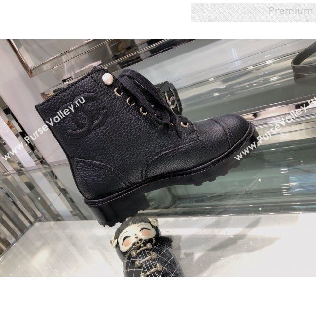 Chanel Grained Calfskin Pearl Short Boots G35154 Black 2019 (XO-9092810)