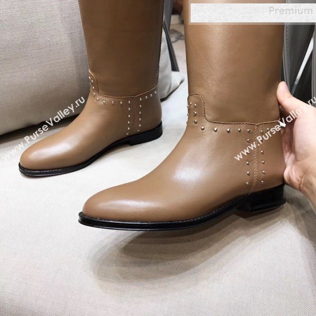 Hermes Classic Kelly Studded Calfskin Flat High Boots Brown  (XZG-9092401)