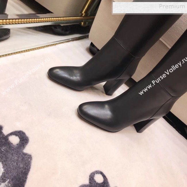 Hermes Classic Kelly Buckle Calfskin Heel High Boots Black (XZG-9092404)