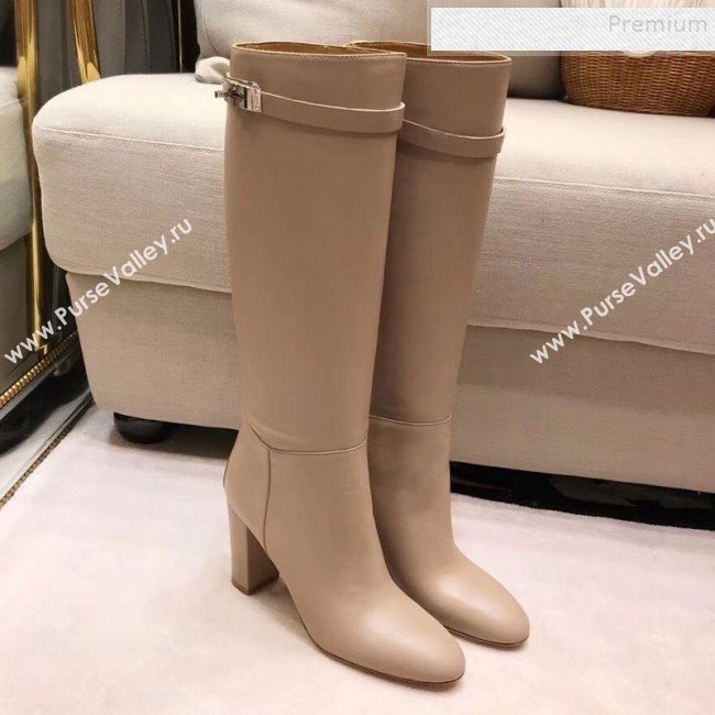 Hermes Classic Kelly Buckle Calfskin Heel High Boots Camel (XZG-9092405)