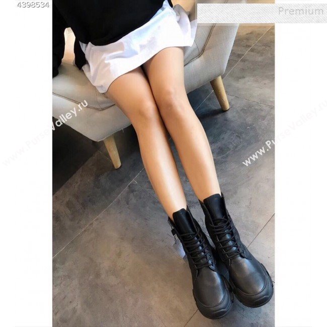 Gucci GG Canvas and Calfskin Lace-up Flat Short Boots Black 2019 (EM-9092316)