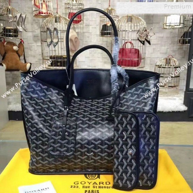 Goyard Reversible Calfskin Medium/Large Shopping Tote Bag Navy Blue  (ZHENGT-9092634)