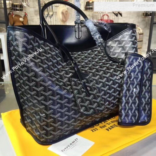 Goyard Reversible Calfskin Medium/Large Shopping Tote Bag Navy Blue  (ZHENGT-9092634)