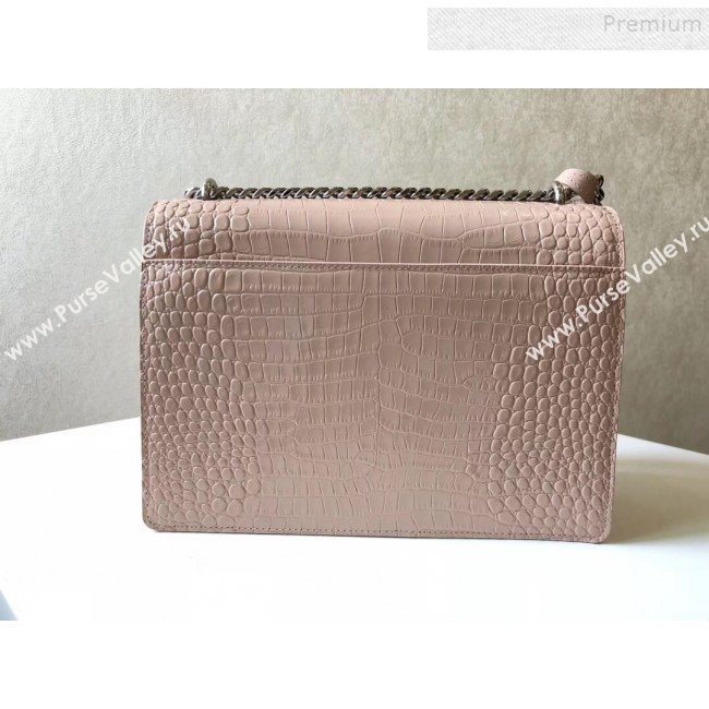 Saint Laurent Sunset Medium Shoulder Bag in Shiny Crocodile-Embossed Leather 442906 Nude 2019 (KTSD-9092629)
