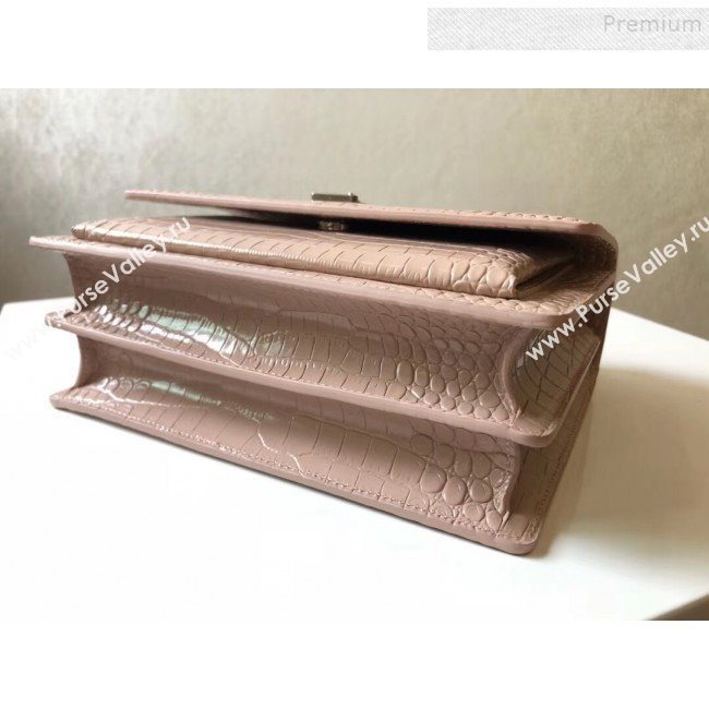 Saint Laurent Sunset Medium Shoulder Bag in Shiny Crocodile-Embossed Leather 442906 Nude 2019 (KTSD-9092629)
